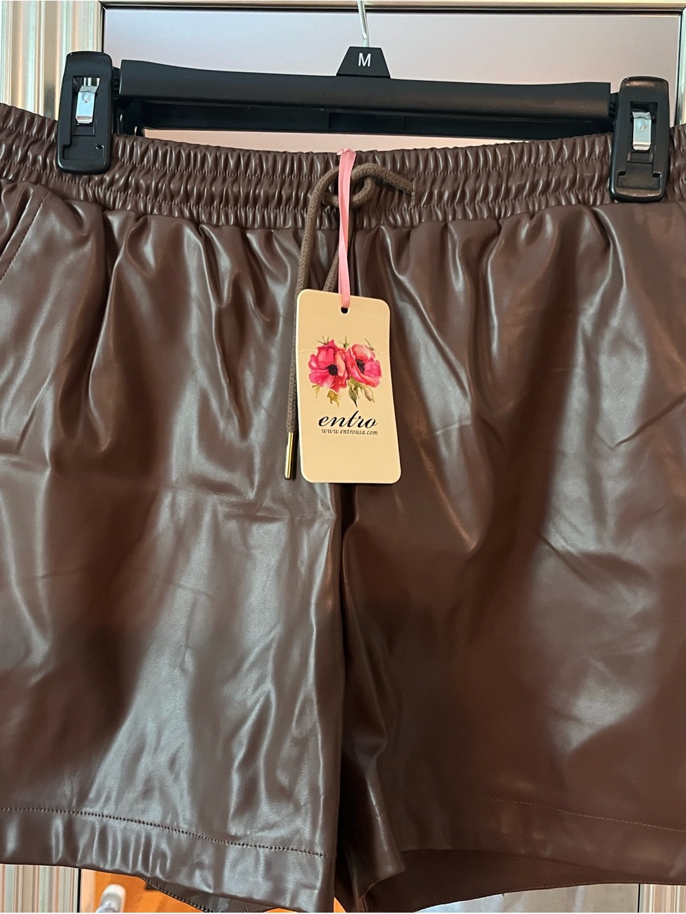 entro Brown Faux Leather Elastic Waist Shorts